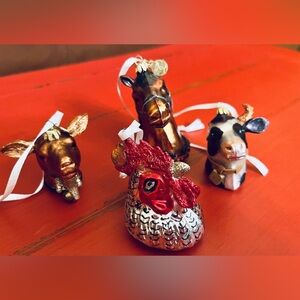 (4) Dept 56 Farm Animal Ornaments - Horse Chicken Goat Cow